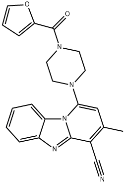 1-(4-(furan-2-carbonyl)piperazin-1-yl)-3-methylbenzo[4,5]imidazo[1,2-a]pyridine-4-carbonitrile Struktur