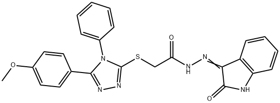 2-[[5-(4-methoxyphenyl)-4-phenyl-1,2,4-triazol-3-yl]sulfanyl]-N'-(2-oxoindol-3-yl)acetohydrazide Struktur