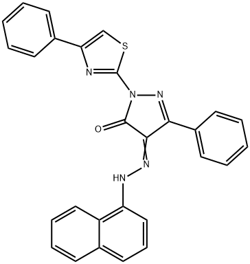 4-(1-naphthylhydrazono)-5-phenyl-2-(4-phenyl-1,3-thiazol-2-yl)-2,4-dihydro-3H-pyrazol-3-one Struktur