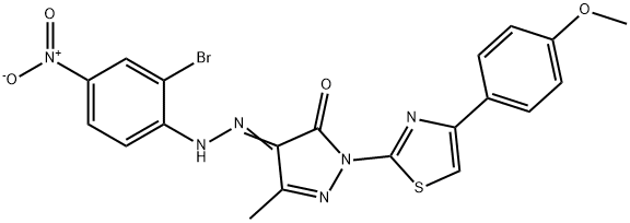 4-[(2-bromo-4-nitrophenyl)hydrazono]-2-[4-(4-methoxyphenyl)-1,3-thiazol-2-yl]-5-methyl-2,4-dihydro-3H-pyrazol-3-one Struktur