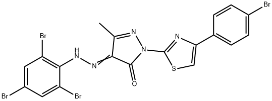 2-[4-(4-bromophenyl)-1,3-thiazol-2-yl]-5-methyl-4-[(2,4,6-tribromophenyl)hydrazono]-2,4-dihydro-3H-pyrazol-3-one Struktur