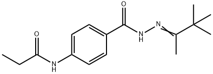 N-(4-{[2-(1,2,2-trimethylpropylidene)hydrazino]carbonyl}phenyl)propanamide Struktur