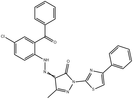 4-[(2-benzoyl-4-chlorophenyl)hydrazono]-5-methyl-2-(4-phenyl-1,3-thiazol-2-yl)-2,4-dihydro-3H-pyrazol-3-one Struktur