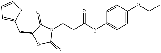 (Z)-N-(4-ethoxyphenyl)-3-(4-oxo-5-(thiophen-2-ylmethylene)-2-thioxothiazolidin-3-yl)propanamide Struktur