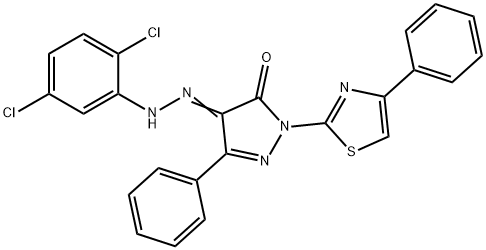 4-[(2,5-dichlorophenyl)hydrazono]-5-phenyl-2-(4-phenyl-1,3-thiazol-2-yl)-2,4-dihydro-3H-pyrazol-3-one Struktur