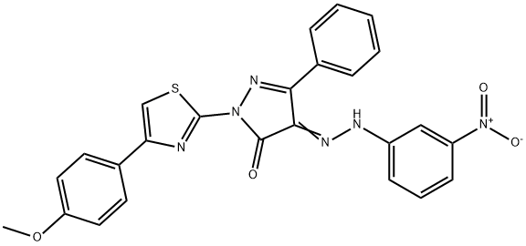 2-[4-(4-methoxyphenyl)-1,3-thiazol-2-yl]-4-[(3-nitrophenyl)hydrazono]-5-phenyl-2,4-dihydro-3H-pyrazol-3-one Struktur