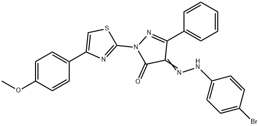 4-[(4-bromophenyl)hydrazono]-2-[4-(4-methoxyphenyl)-1,3-thiazol-2-yl]-5-phenyl-2,4-dihydro-3H-pyrazol-3-one Struktur