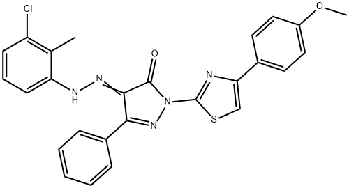 4-[(3-chloro-2-methylphenyl)hydrazono]-2-[4-(4-methoxyphenyl)-1,3-thiazol-2-yl]-5-phenyl-2,4-dihydro-3H-pyrazol-3-one Struktur