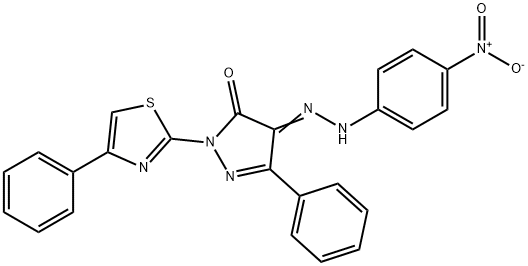 4-[(4-nitrophenyl)hydrazono]-5-phenyl-2-(4-phenyl-1,3-thiazol-2-yl)-2,4-dihydro-3H-pyrazol-3-one Struktur