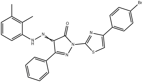 2-[4-(4-bromophenyl)-1,3-thiazol-2-yl]-4-[(2,3-dimethylphenyl)hydrazono]-5-phenyl-2,4-dihydro-3H-pyrazol-3-one Struktur