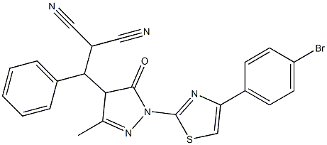 [{1-[4-(4-bromophenyl)-1,3-thiazol-2-yl]-3-methyl-5-oxo-4,5-dihydro-1H-pyrazol-4-yl}(phenyl)methyl]malononitrile Struktur