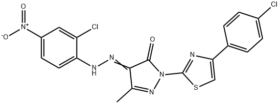 4-[(2-chloro-4-nitrophenyl)hydrazono]-2-[4-(4-chlorophenyl)-1,3-thiazol-2-yl]-5-methyl-2,4-dihydro-3H-pyrazol-3-one Struktur