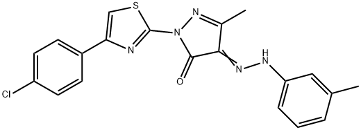 2-[4-(4-chlorophenyl)-1,3-thiazol-2-yl]-5-methyl-4-[(3-methylphenyl)hydrazono]-2,4-dihydro-3H-pyrazol-3-one Struktur