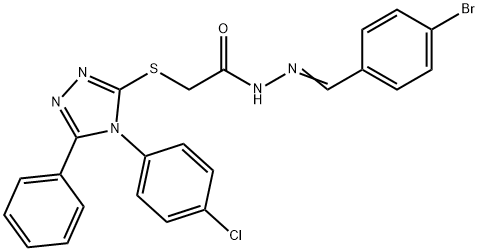 N-[(E)-(4-bromophenyl)methylideneamino]-2-[[4-(4-chlorophenyl)-5-phenyl-1,2,4-triazol-3-yl]sulfanyl]acetamide Struktur