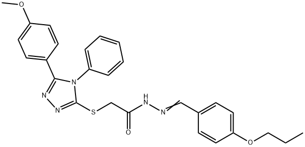 2-[[5-(4-methoxyphenyl)-4-phenyl-1,2,4-triazol-3-yl]sulfanyl]-N-[(E)-(4-propoxyphenyl)methylideneamino]acetamide Struktur