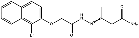 3-({[(1-bromo-2-naphthyl)oxy]acetyl}hydrazono)butanamide Struktur