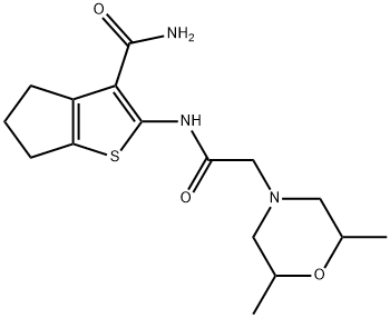 2-(2-(2,6-dimethylmorpholino)acetamido)-5,6-dihydro-4H-cyclopenta[b]thiophene-3-carboxamide Struktur