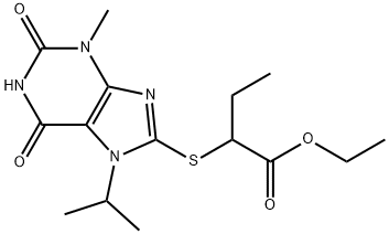 ethyl 2-((7-isopropyl-3-methyl-2,6-dioxo-2,3,6,7-tetrahydro-1H-purin-8-yl)thio)butanoate Struktur