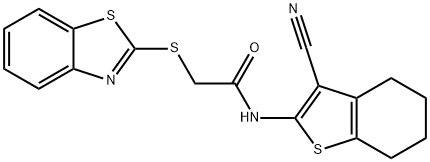 2-(1,3-benzothiazol-2-ylsulfanyl)-N-(3-cyano-4,5,6,7-tetrahydro-1-benzothiophen-2-yl)acetamide Struktur