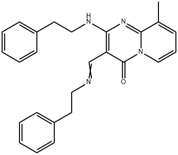 9-Methyl-2-phenethylamino-3-(phenethylimino-methyl)-pyrido[1,2-a]pyrimidin-4-one Struktur