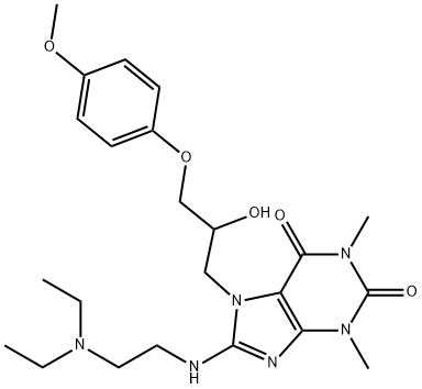 8-((2-(diethylamino)ethyl)amino)-7-(2-hydroxy-3-(4-methoxyphenoxy)propyl)-1,3-dimethyl-3,7-dihydro-1H-purine-2,6-dione Struktur