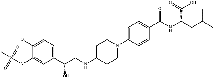 L-Leucine, N-[4-[4-[[(2R)-2-hydroxy-2-[4-hydroxy-3-[(methylsulfonyl)amino]phenyl]ethyl]amino]-1-piperidinyl]benzoyl]- Struktur