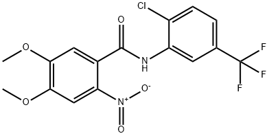 N-[2-chloro-5-(trifluoromethyl)phenyl]-4,5-dimethoxy-2-nitrobenzamide Struktur