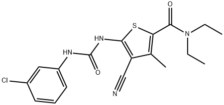 5-[(3-chlorophenyl)carbamoylamino]-4-cyano-N,N-diethyl-3-methylthiophene-2-carboxamide Struktur