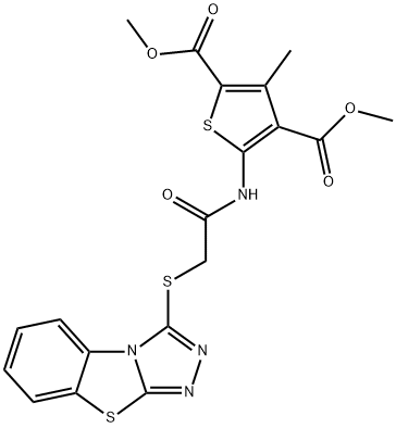 dimethyl 5-(2-(benzo[4,5]thiazolo[2,3-c][1,2,4]triazol-3-ylthio)acetamido)-3-methylthiophene-2,4-dicarboxylate Struktur