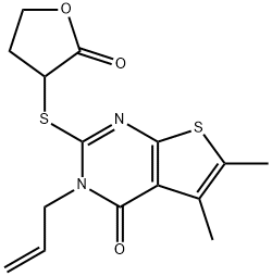 3-allyl-5,6-dimethyl-2-((2-oxotetrahydrofuran-3-yl)thio)thieno[2,3-d]pyrimidin-4(3H)-one Struktur