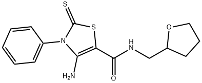 4-amino-3-phenyl-N-((tetrahydrofuran-2-yl)methyl)-2-thioxo-2,3-dihydrothiazole-5-carboxamide Struktur