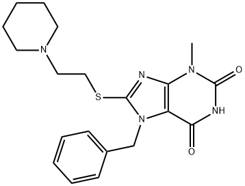 7-benzyl-3-methyl-8-((2-(piperidin-1-yl)ethyl)thio)-3,7-dihydro-1H-purine-2,6-dione Struktur