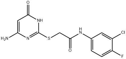 2-[(6-amino-4-oxo-1H-pyrimidin-2-yl)sulfanyl]-N-(3-chloro-4-fluorophenyl)acetamide Struktur