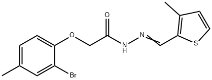 2-(2-bromo-4-methylphenoxy)-N'-[(3-methyl-2-thienyl)methylene]acetohydrazide Struktur