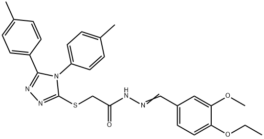 2-[[4,5-bis(4-methylphenyl)-1,2,4-triazol-3-yl]sulfanyl]-N-[(E)-(4-ethoxy-3-methoxyphenyl)methylideneamino]acetamide Struktur