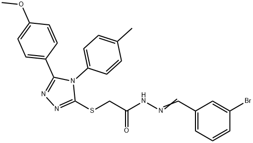 N-[(E)-(3-bromophenyl)methylideneamino]-2-[[5-(4-methoxyphenyl)-4-(4-methylphenyl)-1,2,4-triazol-3-yl]sulfanyl]acetamide Struktur