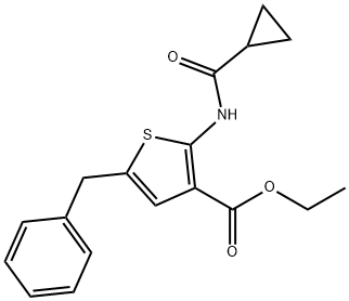 ethyl 5-benzyl-2-(cyclopropanecarbonylamino)thiophene-3-carboxylate Struktur