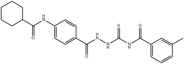 N-[(2-{4-[(cyclohexylcarbonyl)amino]benzoyl}hydrazino)carbonothioyl]-3-methylbenzamide Struktur