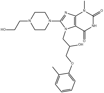 7-(2-hydroxy-3-(o-tolyloxy)propyl)-8-(4-(2-hydroxyethyl)piperazin-1-yl)-3-methyl-3,7-dihydro-1H-purine-2,6-dione Struktur