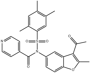 N-(3-acetyl-2-methylbenzofuran-5-yl)-N-((2,4,5-trimethylphenyl)sulfonyl)isonicotinamide Struktur