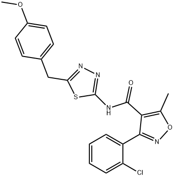 3-(2-chlorophenyl)-N-[5-[(4-methoxyphenyl)methyl]-1,3,4-thiadiazol-2-yl]-5-methyl-1,2-oxazole-4-carboxamide Struktur