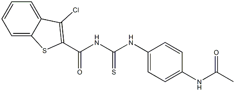 N-({[4-(acetylamino)phenyl]amino}carbonothioyl)-3-chloro-1-benzothiophene-2-carboxamide Struktur