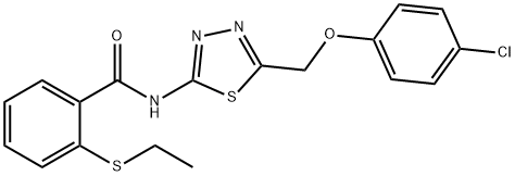 N-[5-[(4-chlorophenoxy)methyl]-1,3,4-thiadiazol-2-yl]-2-ethylsulfanylbenzamide Struktur