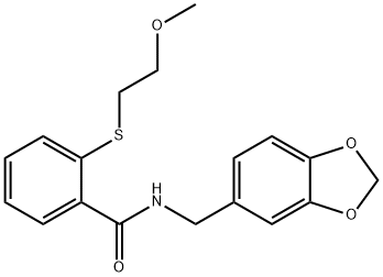 N-(1,3-benzodioxol-5-ylmethyl)-2-(2-methoxyethylsulfanyl)benzamide Struktur