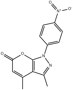 1-(4-nitrophenyl)-3,4-dimethylpyrano[2,3-c]pyrazole-6(1H)-one Struktur