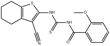 N-{[(3-cyano-4,5,6,7-tetrahydro-1-benzothien-2-yl)amino]carbonothioyl}-2-methoxybenzamide Struktur