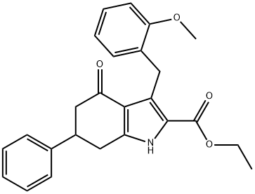 ethyl 3-(2-methoxybenzyl)-4-oxo-6-phenyl-4,5,6,7-tetrahydro-1H-indole-2-carboxylate Struktur