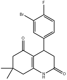 4-(3-bromo-4-fluorophenyl)-7,7-dimethyl-3,4,6,8-tetrahydro-1H-quinoline-2,5-dione Struktur