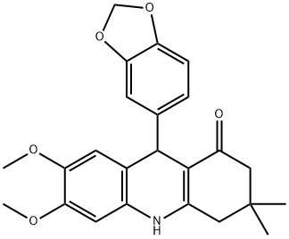 9-(1,3-benzodioxol-5-yl)-6,7-dimethoxy-3,3-dimethyl-2,4,9,10-tetrahydroacridin-1-one Struktur