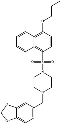 1-(1,3-benzodioxol-5-ylmethyl)-4-(4-propoxynaphthalen-1-yl)sulfonylpiperazine Struktur